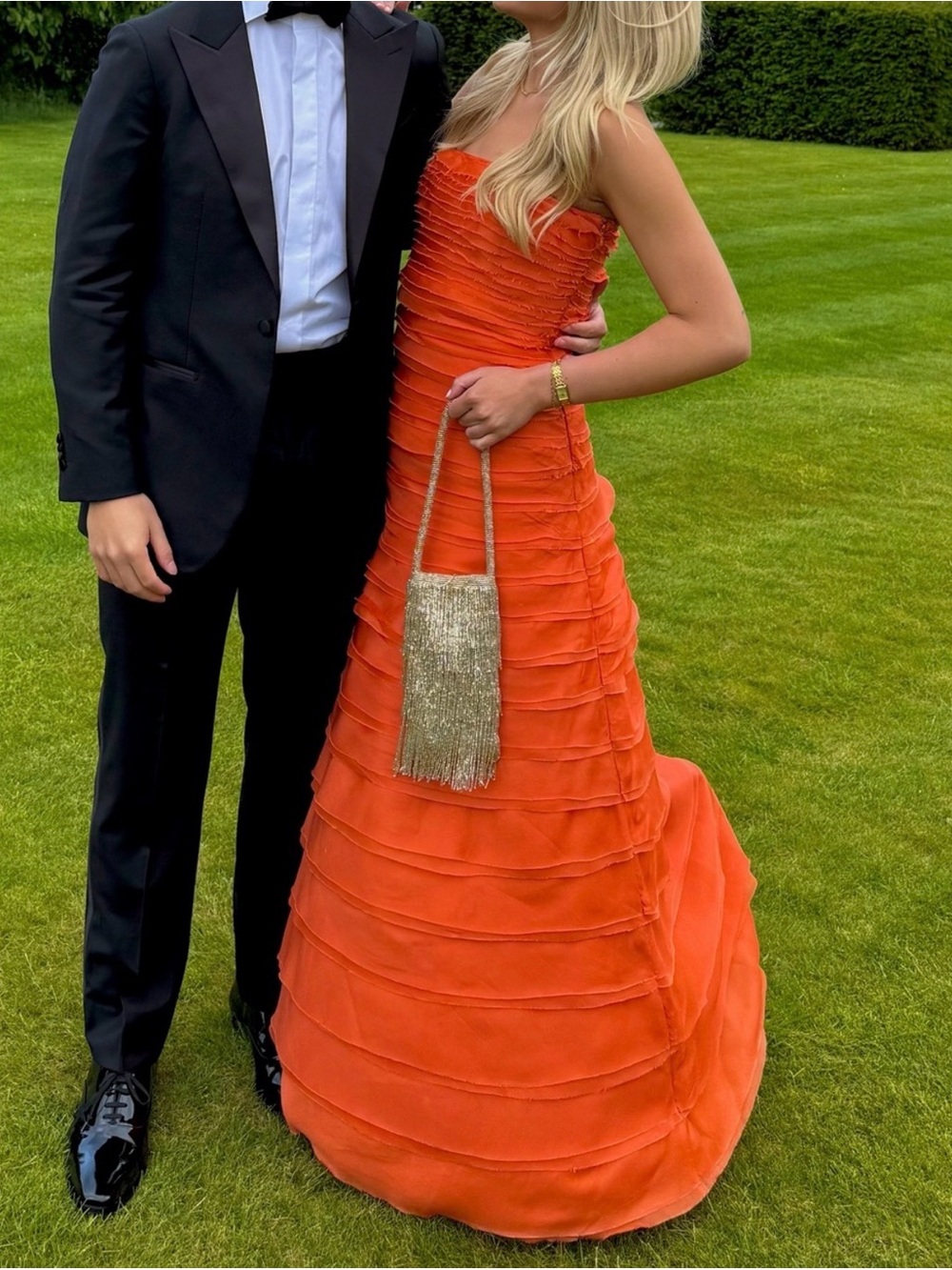 AMUR Pepper Strapless Layered Gown in Desert Sun